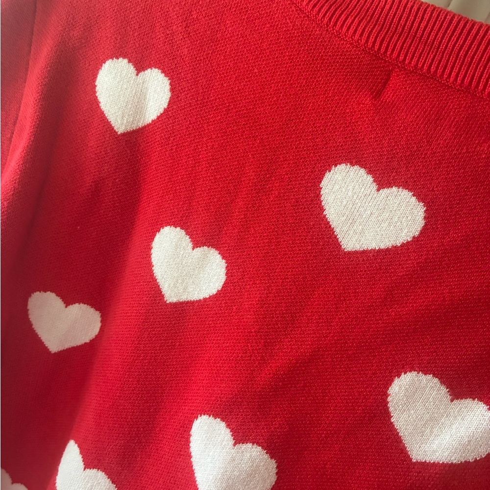 Marled Red Sweater with White heart Accents - Picture 4 of 8